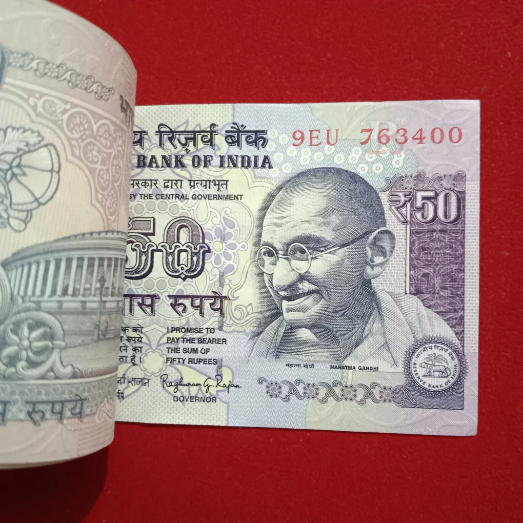 50 Rupees Rare Old Parliament Issue Full Bundle Governor Raghuram Rajan Year 2015 Gem Unc Condition Reserve Bank of India 763301