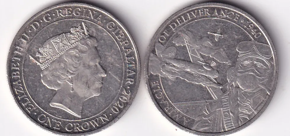 Gibraltar One Crown 2020 - Elizabeth II Dunkirk 1940 - Planes Commemorative issue rare Coin