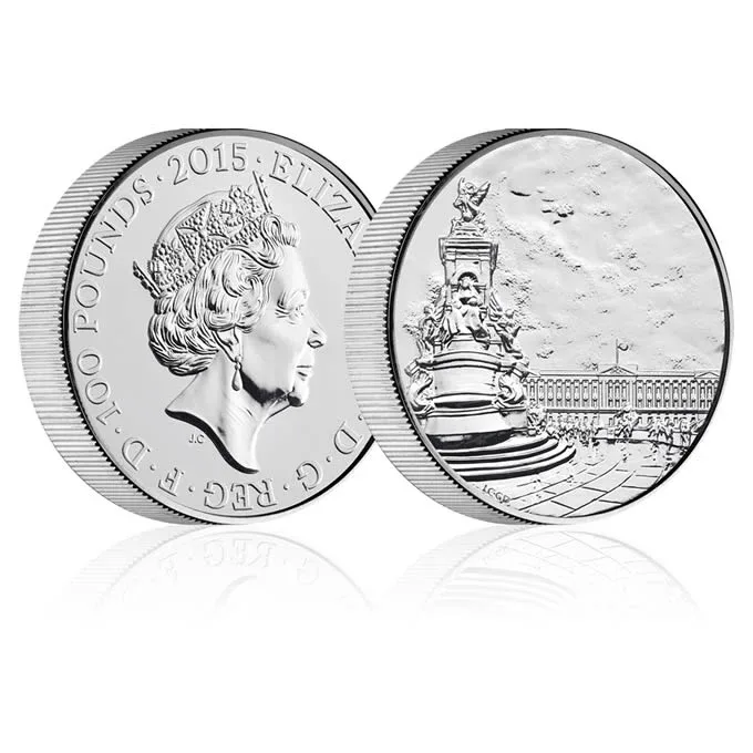 2015 Buckingham Palace One Hundred Pound Fine Silver Brilliant Uncirculated Coin In Beautiful Folder