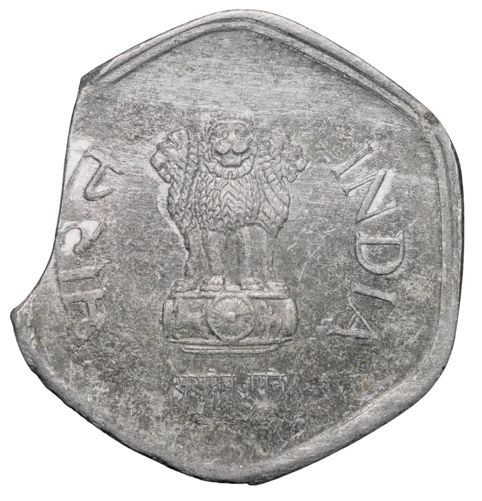 Aluminium 20 Paise of Republic India (AD 1994) of Hyderabad Mint Clipping Error Rare
