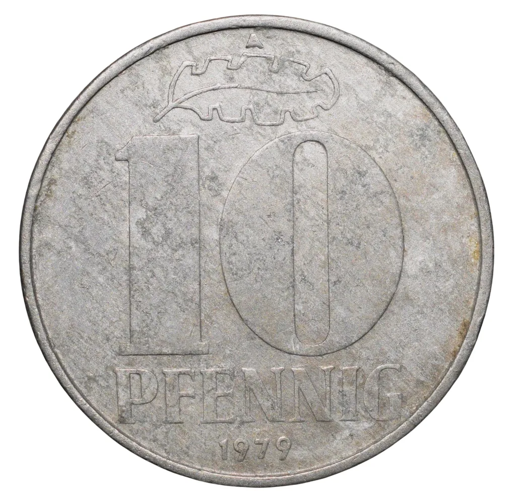 Aluminium 10 Pfennig of Germany (AD 1979) with State emblem of the German Democratic Republic
