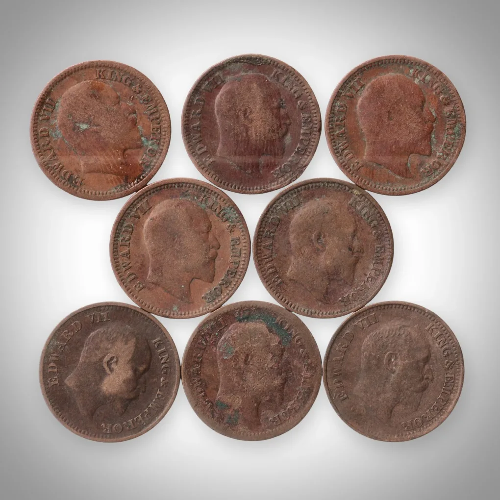 Rare SET 1/2 Pice 1903 to 1910 Set of 8 Edward VII King Emperor British India Coin # A846
