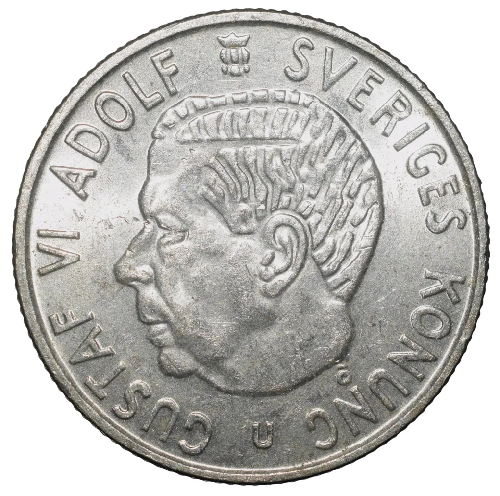 Copper-Nickel 2 Kroner of Gustaf VI Adolf (AD 1971) of Sweden Country Large Size