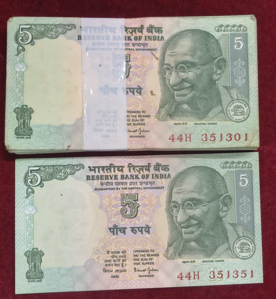 5 RUPEES GANDHI GOVERNOR BIMAL JALAN RARE (100 NOTE) SERIAL PACKET WITH (JODA NUMBER 351351)