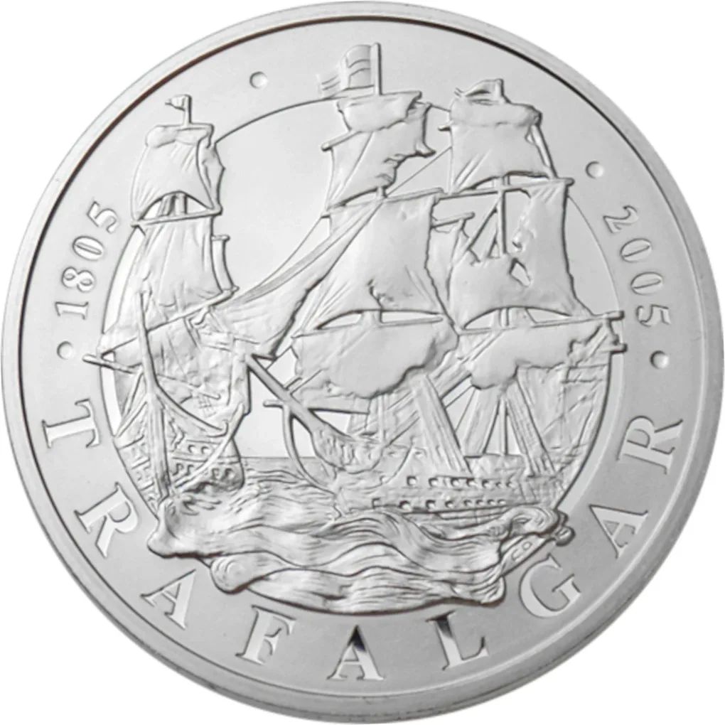 United Kingdom 5 Pounds 2005 - Elizabeth II Trafalgar; ( Silver Weight 28.28 g ) Commemorative issue rare coin The Royal Mint Issue with box and Certificate