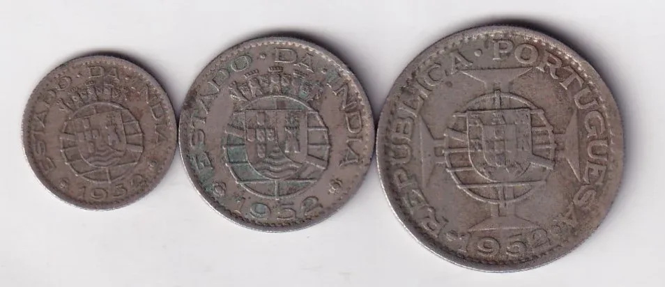 1952 Portuguese India Republic All Different Denomination Rare ( 3 Coin Set ) Complete