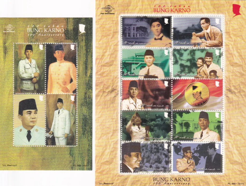 ( CEBDRERAMATA FILATELI / " PHILATELIC SOUVENIR" ) POS INDONESIA - 100TH Anniversary Of 100 Tahun Bung Karno ( 10+4 ) Stamps In Folder