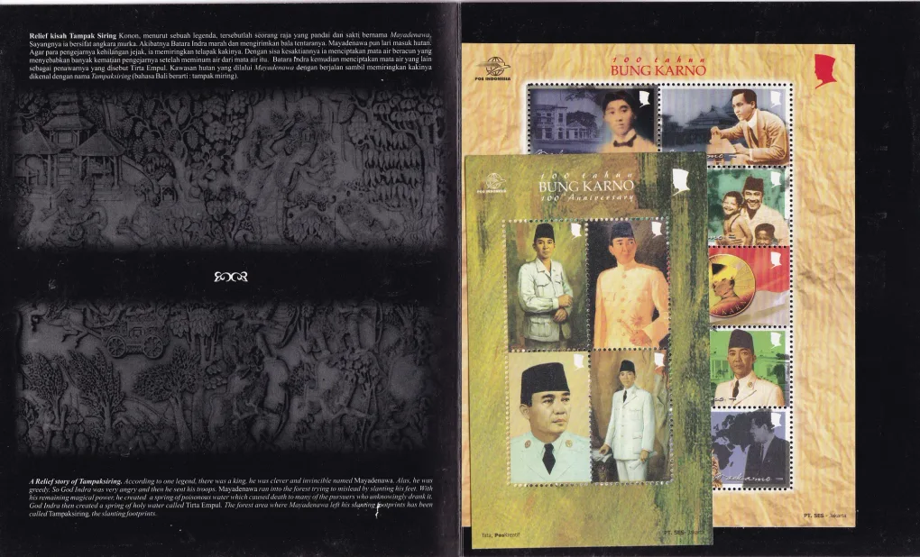 ( CEBDRERAMATA FILATELI / " PHILATELIC SOUVENIR" ) POS INDONESIA - 100TH Anniversary Of 100 Tahun Bung Karno ( 10+4 ) Stamps In Folder