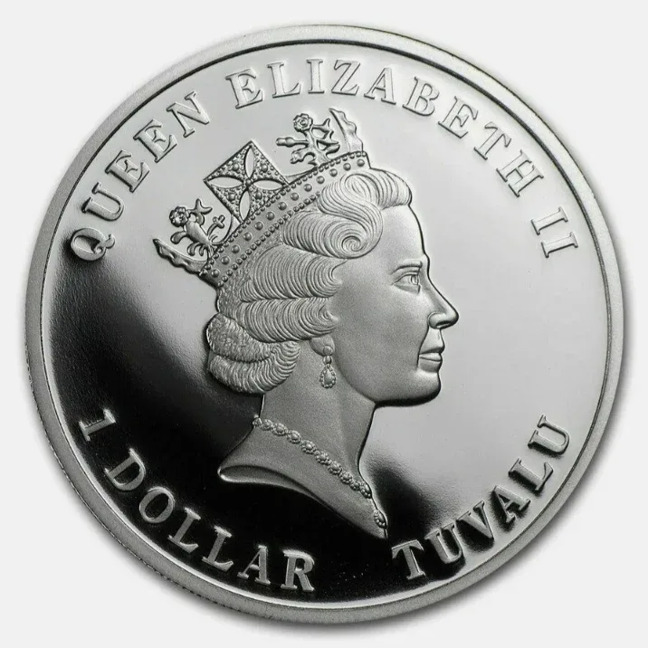 Extremely Rare Coral Protection Queen Elizabeth One Dollar Tuvalu 1/2 OZ Silver Proof Coin  Year 2011 Issued by Tuvalu Country