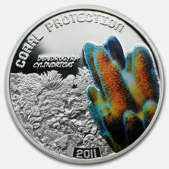 Extremely Rare Coral Protection Queen Elizabeth One Dollar Tuvalu 1/2 OZ Silver Proof Coin  Year 2011 Issued by Tuvalu Country