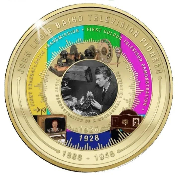 Ex Rare Charles III Solomon Islands 50 Cents John Logie Baird Super Size Gold Luxe Edition Proof Coin