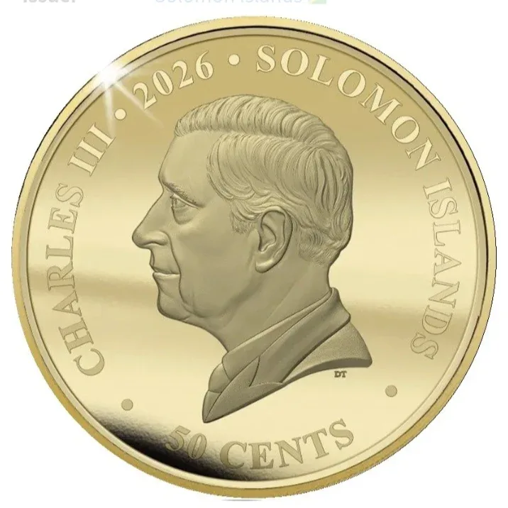 Ex Rare Charles III Solomon Islands 50 Cents John Logie Baird Super Size Gold Luxe Edition Proof Coin