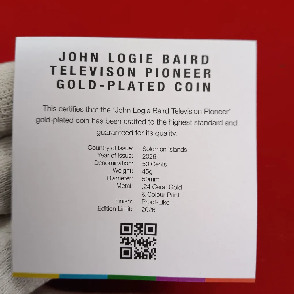 Ex Rare Charles III Solomon Islands 50 Cents John Logie Baird Super Size Gold Luxe Edition Proof Coin