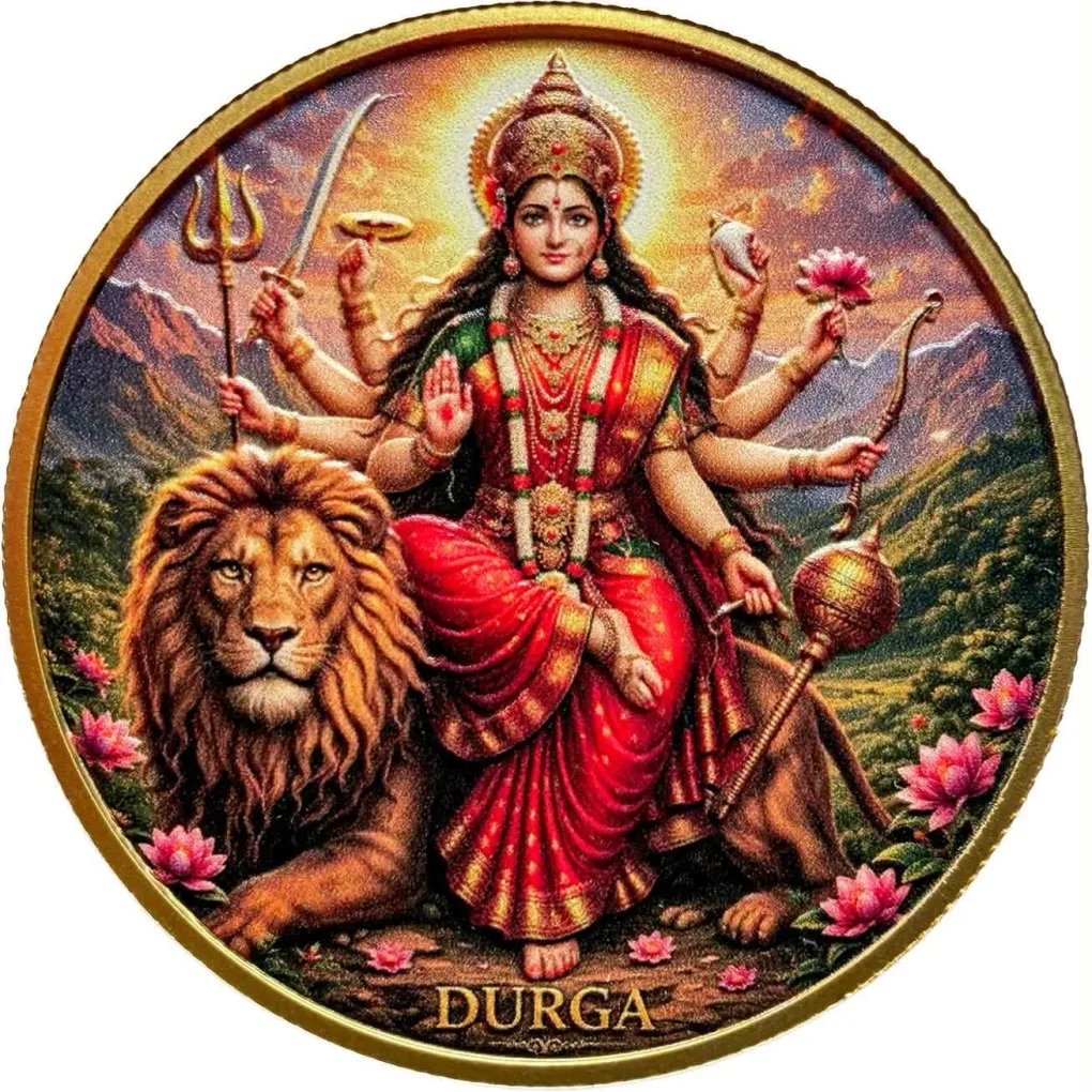 JAI MATA DI DURGA Republic of Ghana π¬π Five Cedis 1 oz 999 silver ( gold gilded ) Serialised