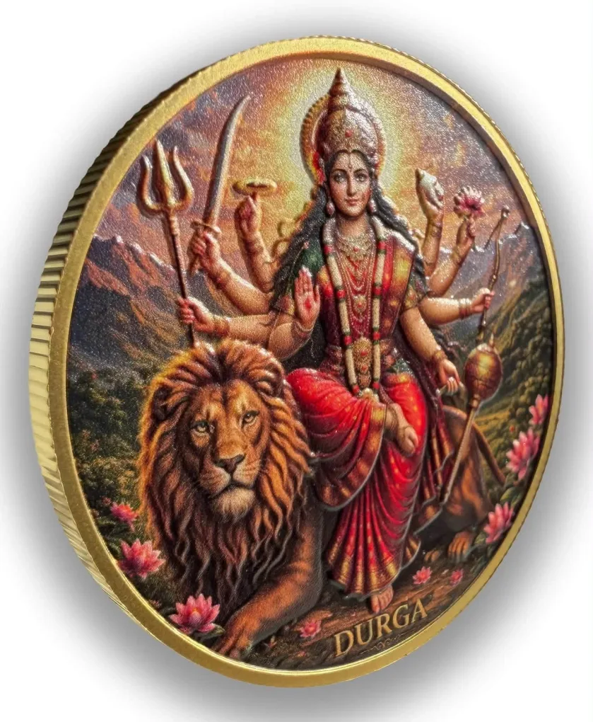 JAI MATA DI DURGA Republic of Ghana π¬π Five Cedis 1 oz 999 silver ( gold gilded ) Serialised