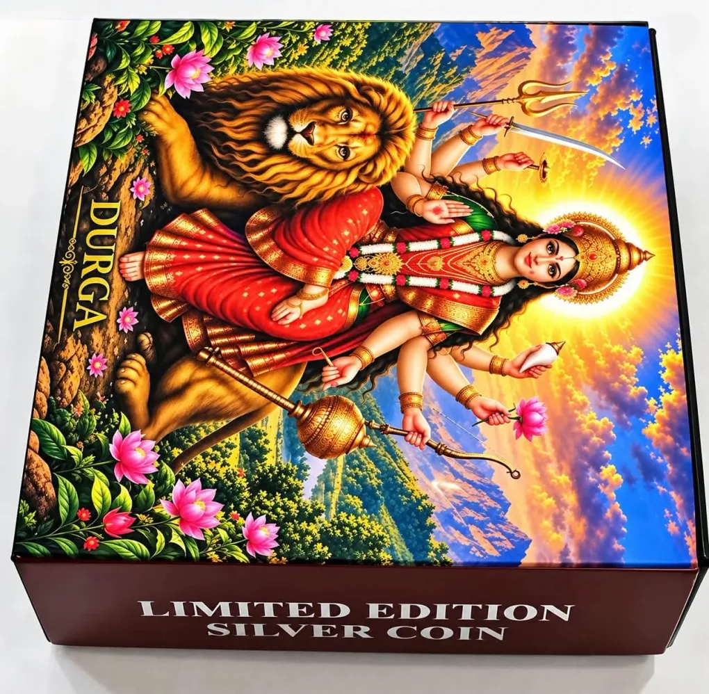 JAI MATA DI DURGA Republic of Ghana π¬π Five Cedis 1 oz 999 silver ( gold gilded ) Serialised