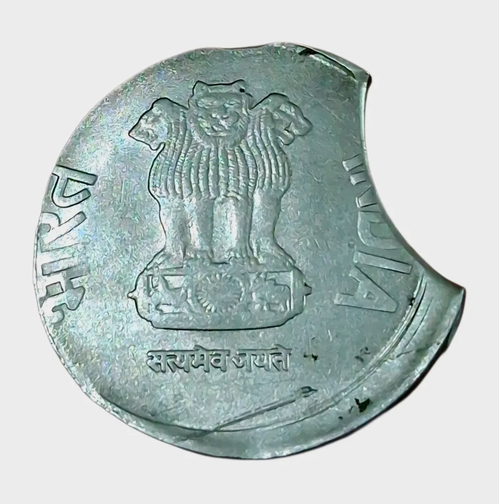 2 Rupees Fss Year 2014 Vertical OFF CENTER with DOUBLE CURVE CLIP CUT Errors **SCARE** Collectable Grade.