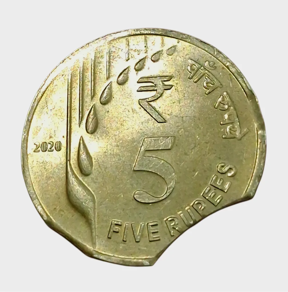 5 Rupees Ni/Brs RAINDROPS Series Year 2020 MULTIPLE TRIPLE CURVE CLIP CUT Error **SCARE** High UNC Grade.