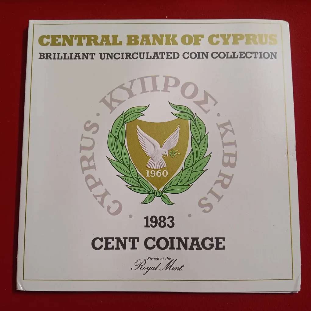Rare Centeral Bank Of Cyprus Brilliant Uncirculated Coin Collection 1983 Year Cent Coinage Issued The Royal Mint