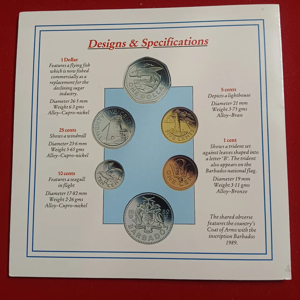 Rare BATBADOS Brilliant Uncirculated Coins Proof Set Year 1989 Issue The Royal Mint