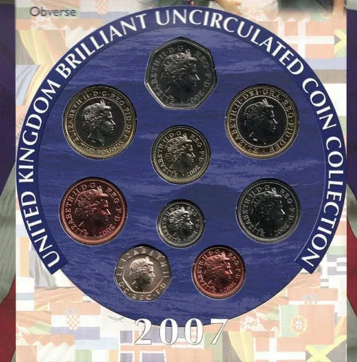 Extremely Rare United Kingdom Brilliant Uncirculated Proof Coin Set Year 2007 Issued The Royal Mint