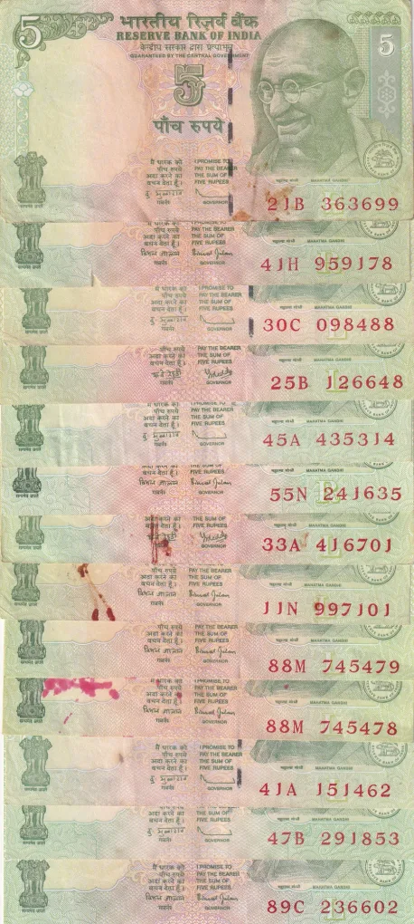 5 Rupees (Gandhi) Mix Governor Rare (13 Note) Lott