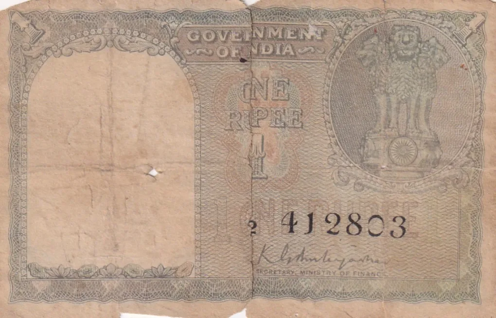 1 Rupees Governor KG Ambegaonkar Rare Note (Poor Low Condition)