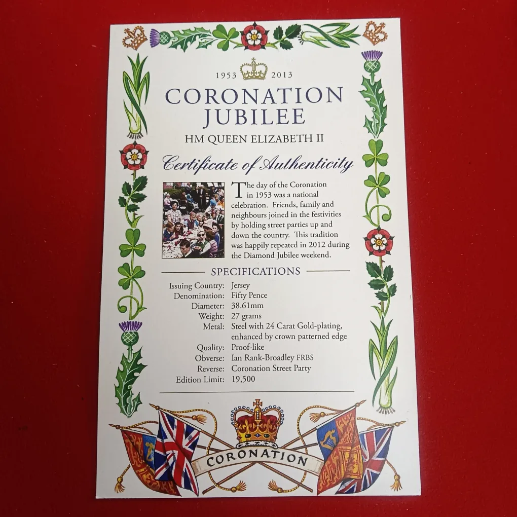 Rare Rare Year 2013 Jersey 50 Pence commemorative Proof Coin Issued Mark the 60th Anniversary of the Coronation of Queen Elizabeth II (1953–2013)