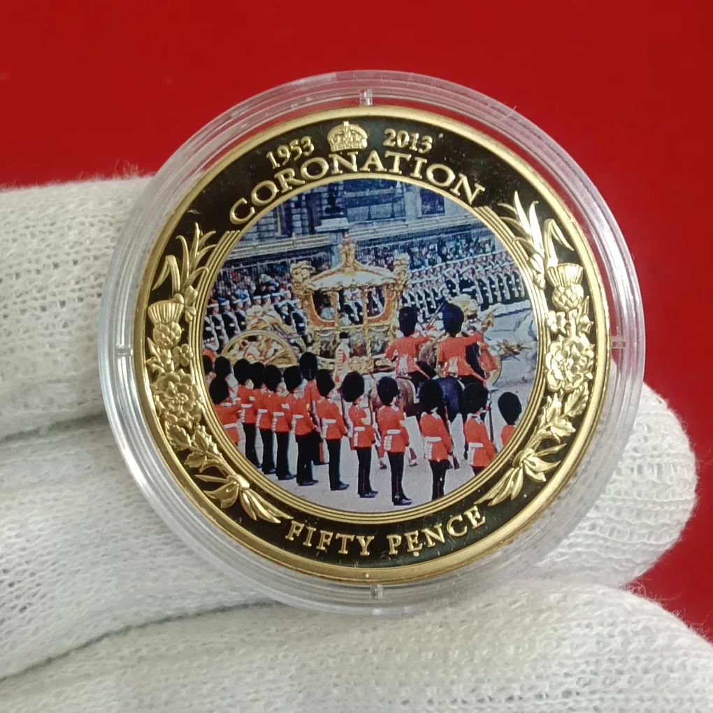 Rare Coronation Jubilee HM Queen Elizabeth Fifty Pence Proof Coin Year 2013 The Gold State Coach Issue Country Guernsey