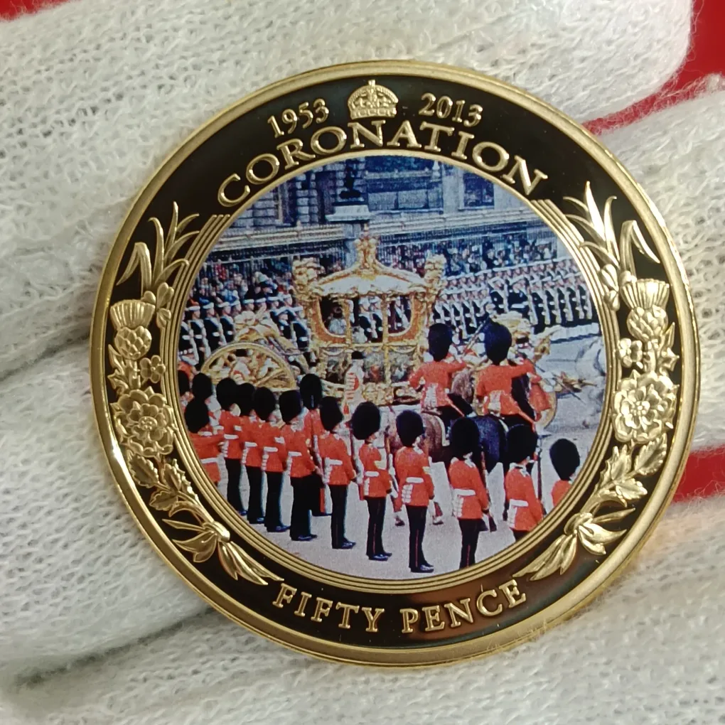 Rare Coronation Jubilee HM Queen Elizabeth Fifty Pence Proof Coin Year 2013 The Gold State Coach Issue Country Guernsey