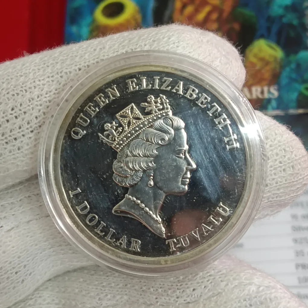 Rare 2011 Tuvalu 1 Dollar "Yellow Sponge" (Aplysina fistularis) Silver Proof Coin from the Coral Protection series