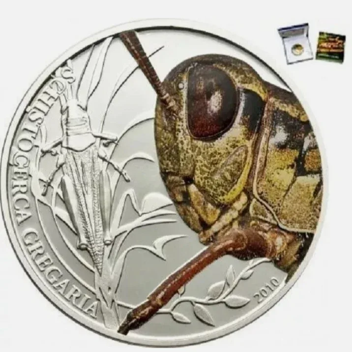 Ex Rare 2010 Palau $2 "Grasshopper" (World of Insects series) half-ounce silver proof coin issued by Republic of Palau
