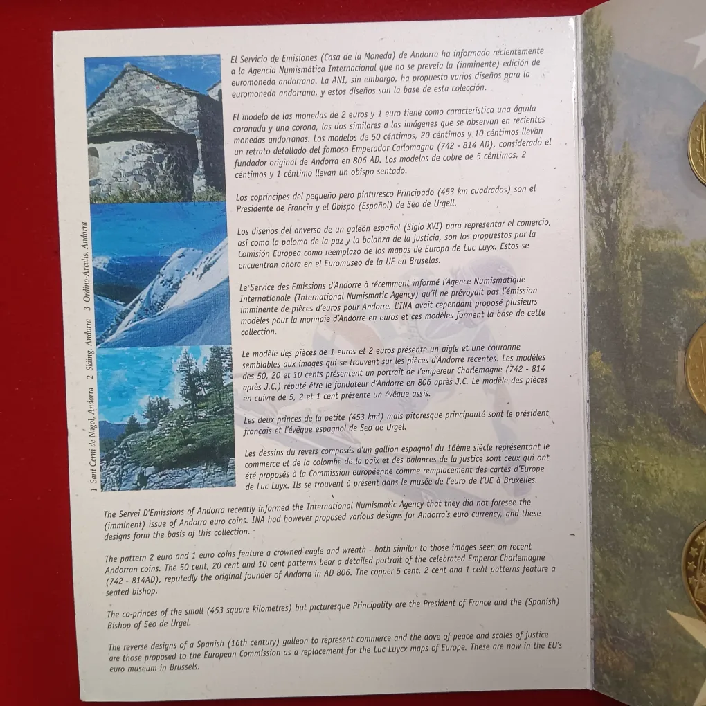 Rare Uncirculated Proof Coin Set Euro Collection ANDORA 2003 Year Issuer by the International Numismatic Agency (INA)