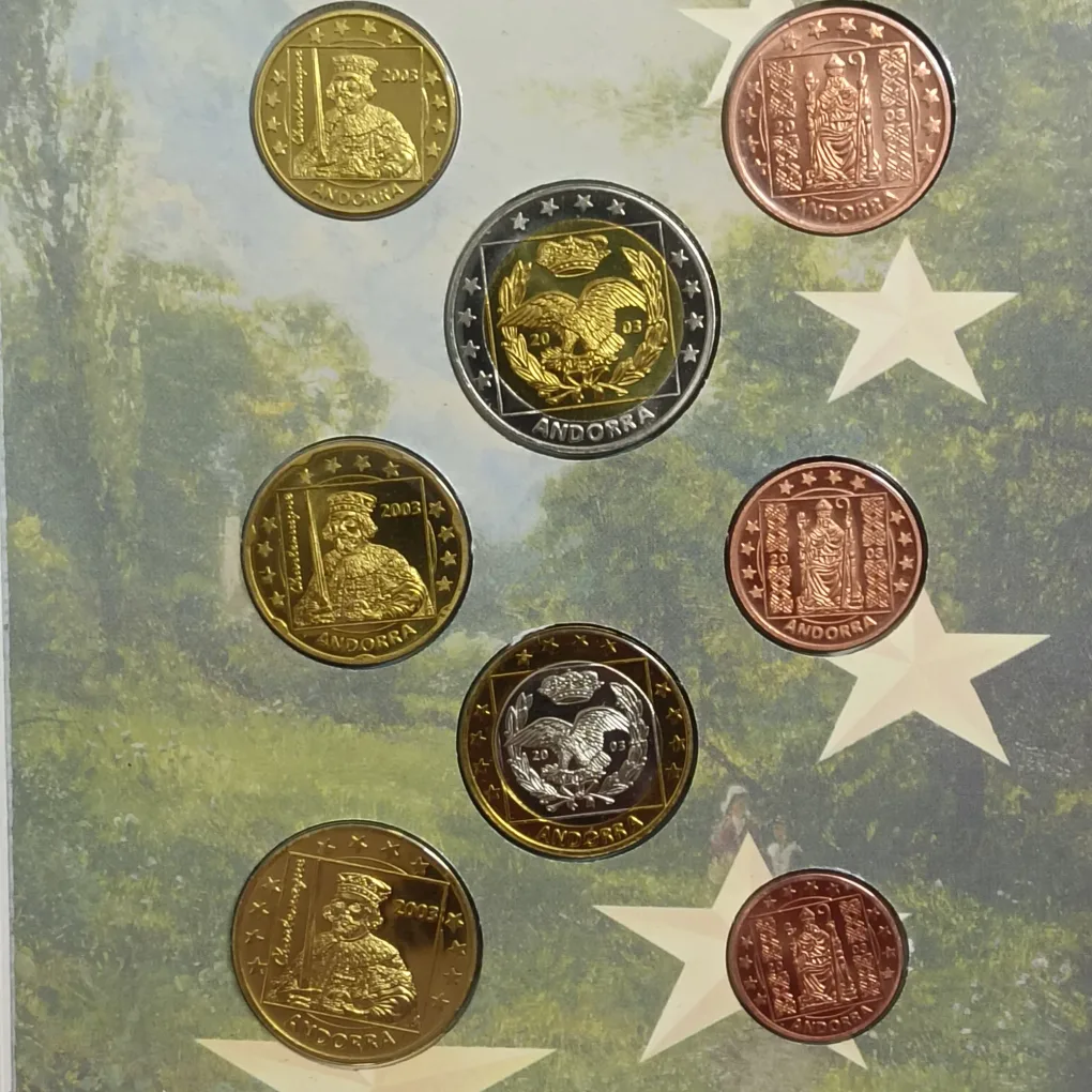 Rare Uncirculated Proof Coin Set Euro Collection ANDORA 2003 Year Issuer by the International Numismatic Agency (INA)