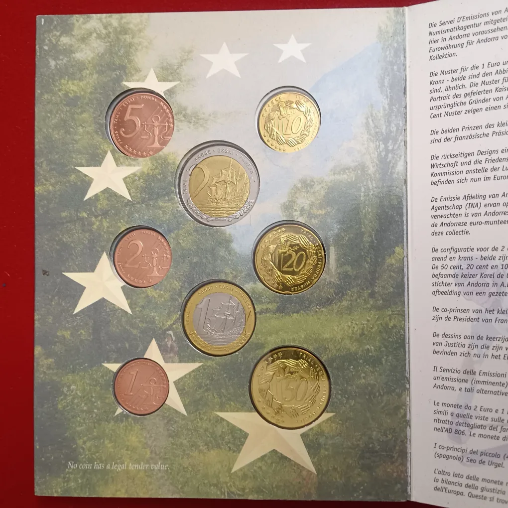 Rare Uncirculated Proof Coin Set Euro Collection ANDORA 2003 Year Issuer by the International Numismatic Agency (INA)