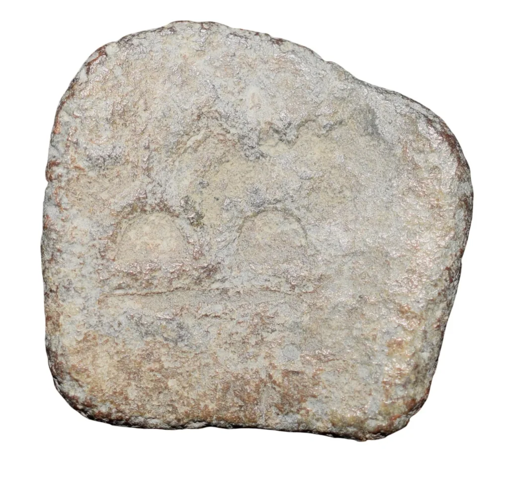 Lead Coin of Western Kshatrapa - Rudrasena III? (3rd Cen. AD) with Bull Right/3-Arched Hill Rare