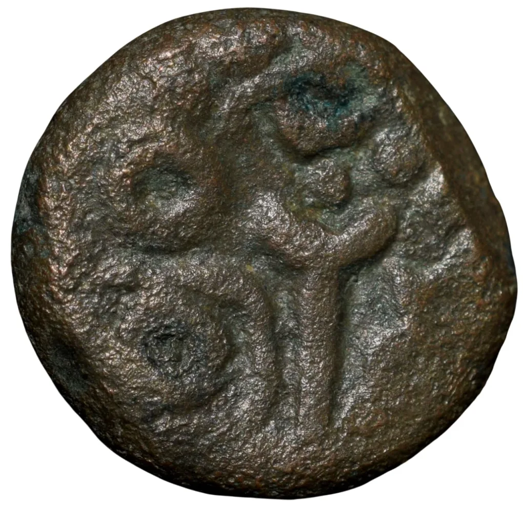 Copper Jital of Devraya I(AD 1406-22) of Vijayanagar Empire Bull Right/Dagger