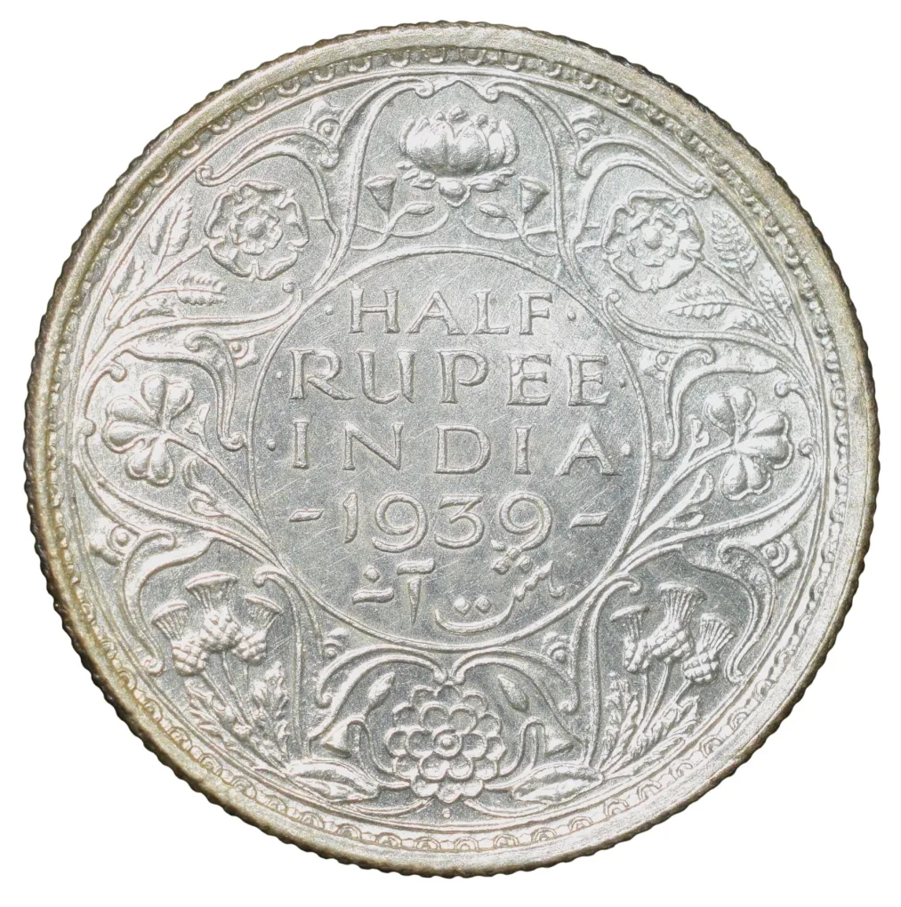 Silver 1/2 Rupee of George VI (AD 1939) of Bombay Mint Head Type I UNC Grade Rare