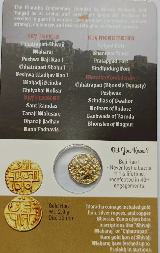 The Maratha Confederacy Gold Plated Hon Reproduction Issue Blister Pack