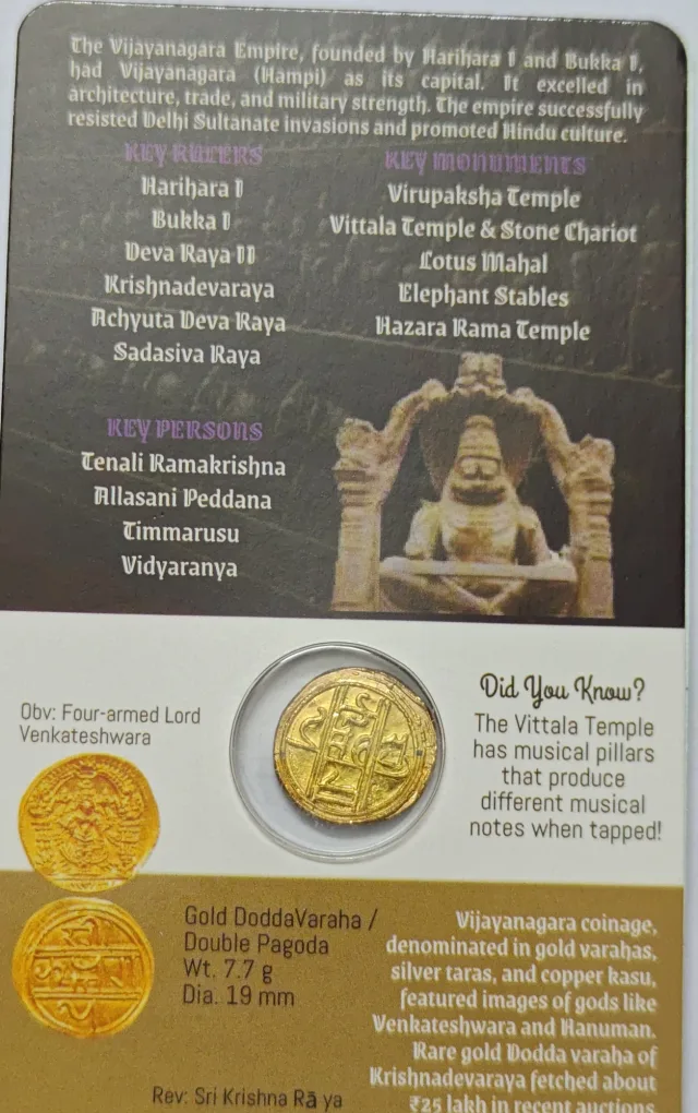 The Vijayanagara Empire Gold Varaha Reproduction Coin With Beautiful Folder