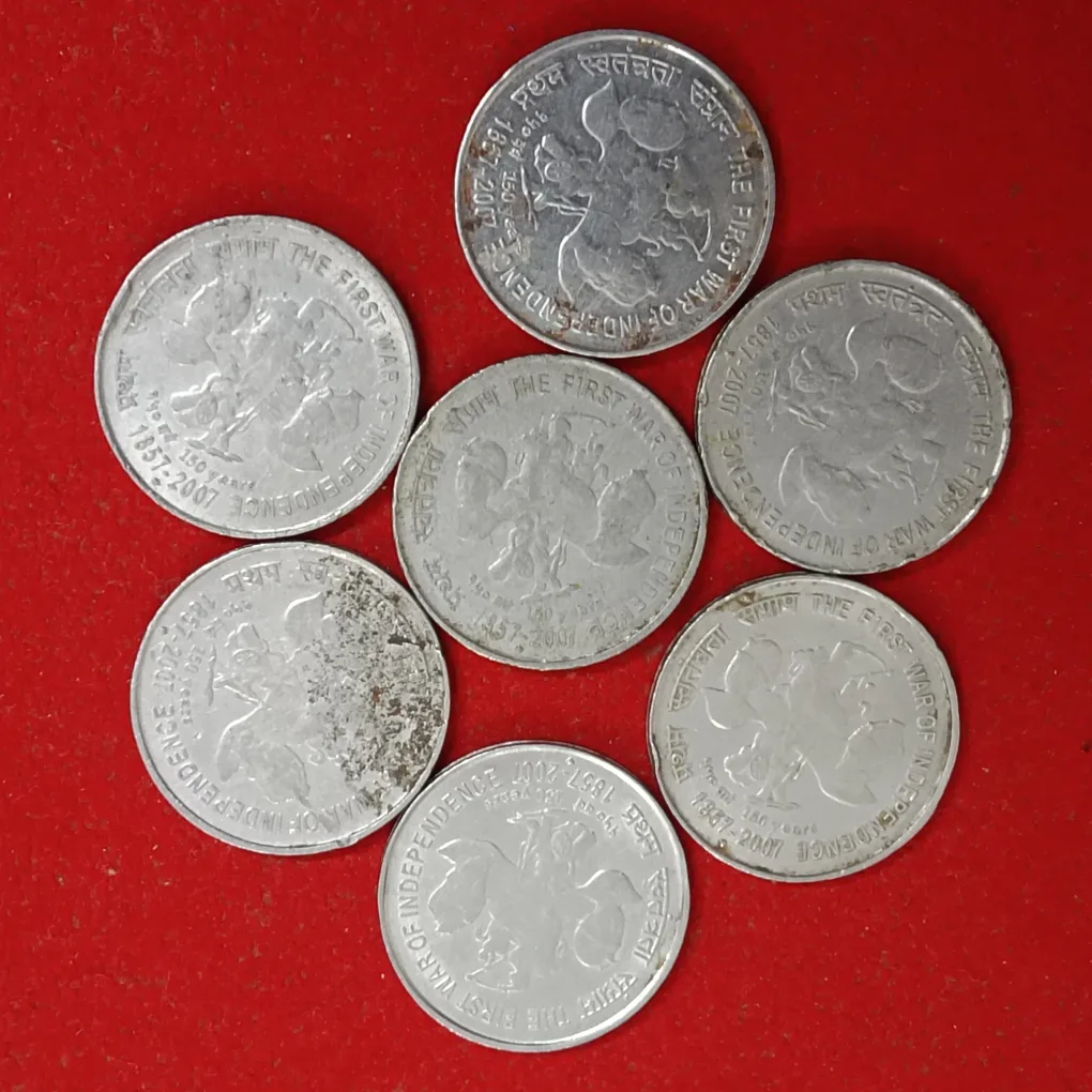 Five Rs Scare Coins The First War Of Independence Bombay Mint 7 Pcs Given