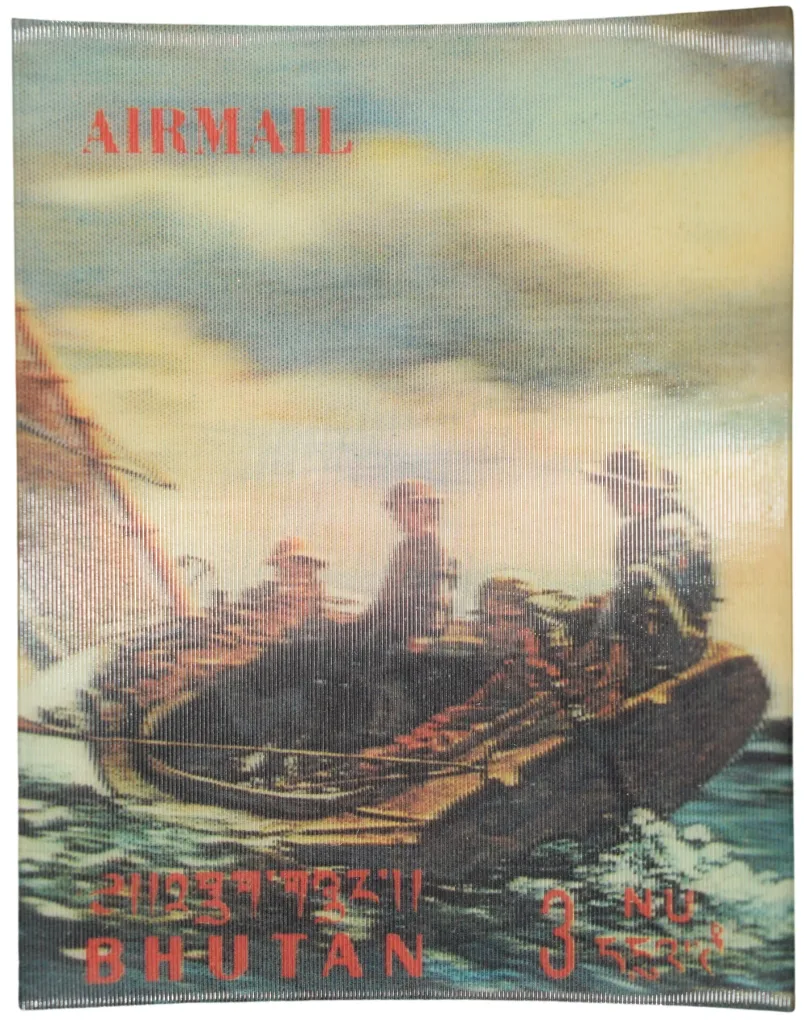 Postal Airmail 3D Stamp of Bhutan Country (AD 1970) with Winslow Homer's 1876 painting 'Breezing Up' - Un-Used Condition as per Image, Rare.