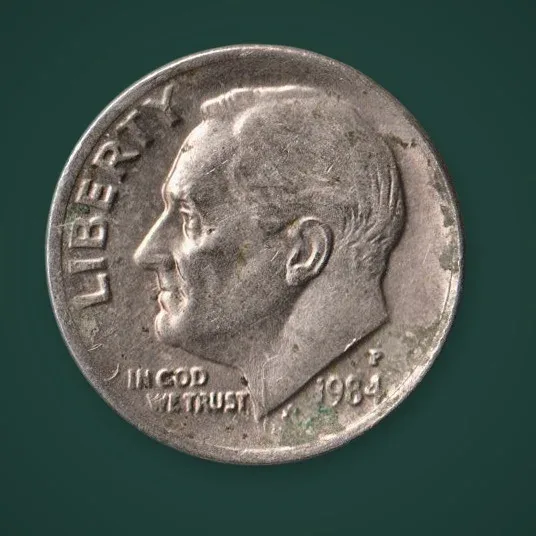 Rare One Dime 1984 Roosevelt Philadelphia Mint United States of America World Coin # A886