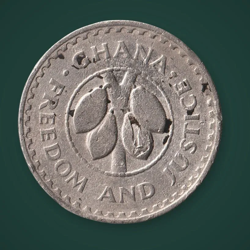Rare 20 Pesewas 1967 Ghana Cocoa Pods Freedom and Justice Coat of Arms Africa World Coin # A900