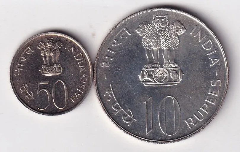 Republic India 1973 FAO 10 Rupees ( Silver ) and 50 paise ( 2 coin Set )