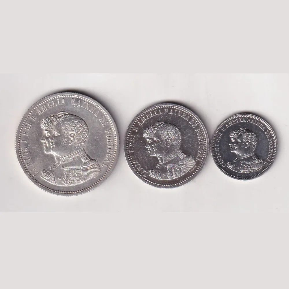 Portugal 3 Different Denomination (1000 Reis, 500 Reis, 200 Reis) - Charles I Rare Silver (3 Coin) Commemorative Set