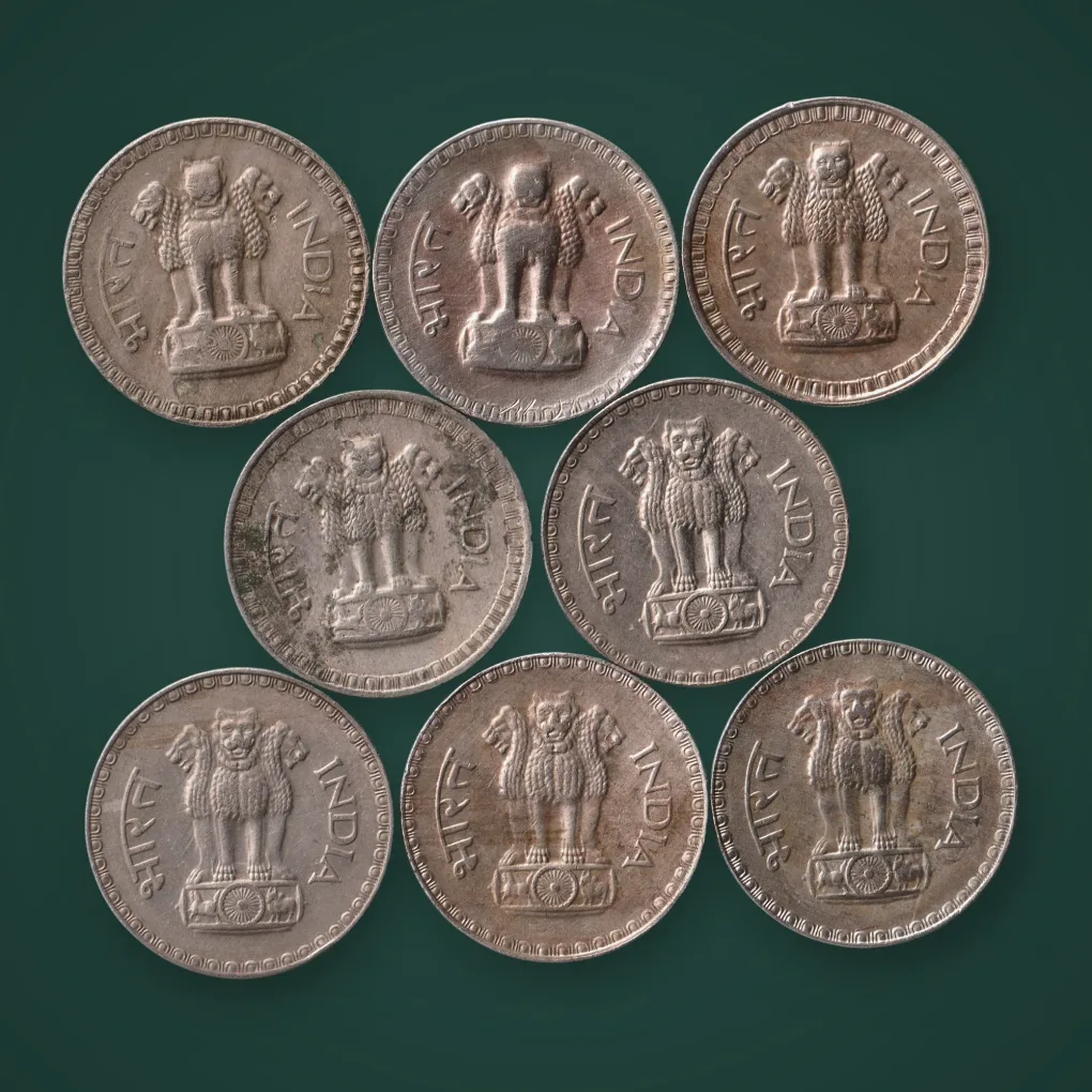 8 Different Years Rare 1 Rupee 1975 to 1982 Famous Dabbu Coins Lot of Wheat Ears Bombay Mint Republic India Copper Nickel Coin # A903