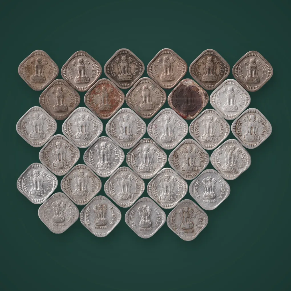 Rare 5 Paise 1957-1989 Lot of 31 Different Years Naye Paise and Aluminium Square Republic India Coin # A912