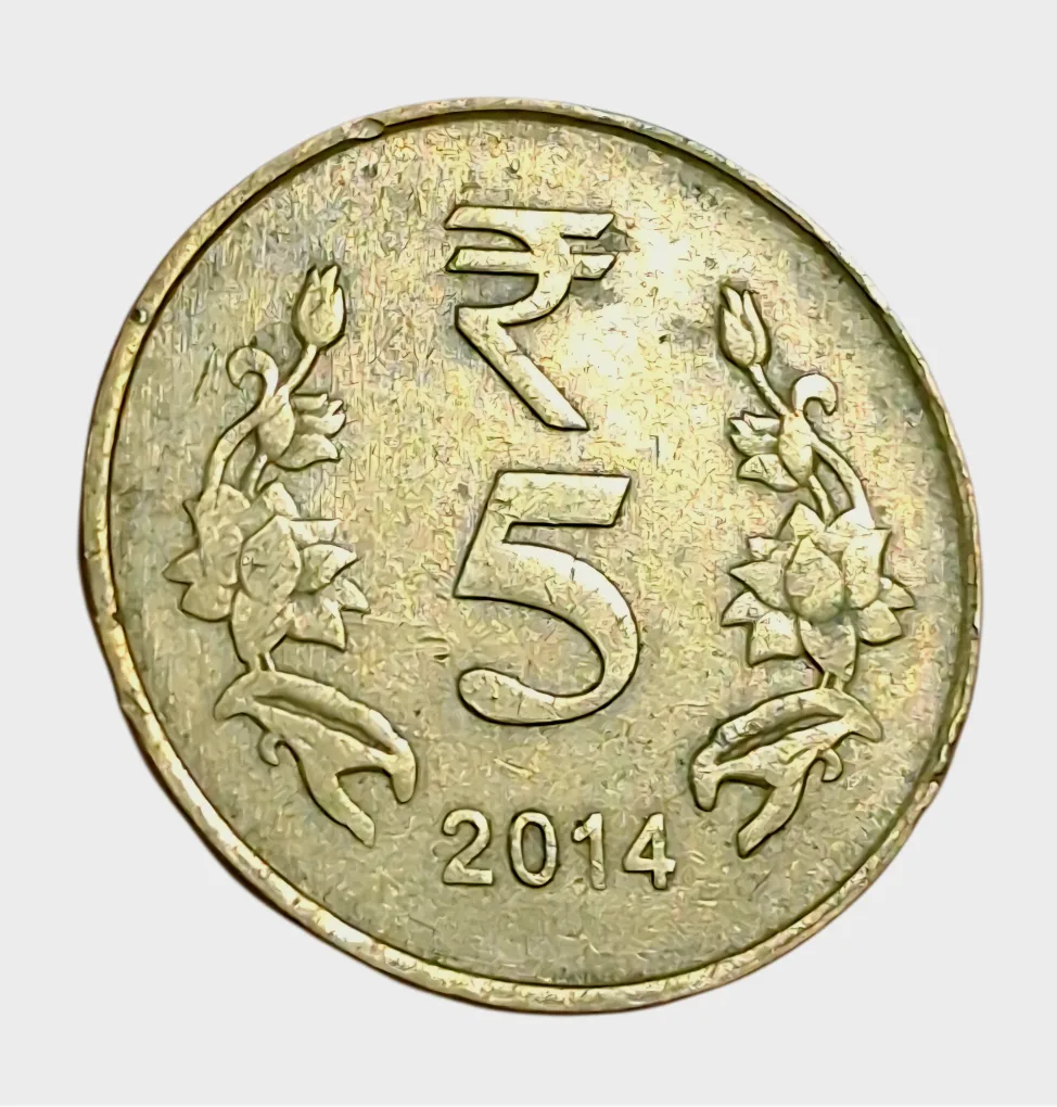 5 Rupees Ni/Brs Year 2014 Calcutta Mint "MULE" Both Sides Denomination "ONE SIDE COMMEMORATIVE OTHER SIDE DEFINITIVE" Unique Coin **EX-RARE** Collectable Grade.