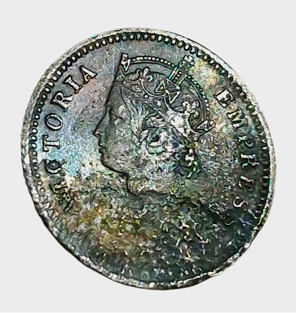 British India Silver 1/4 RUPEE Year 1878 VICTORIA EMPRESS with MASSIVE STRUCK THROUGH LAMINATED Error **V.RARE** High Collectable Grade.